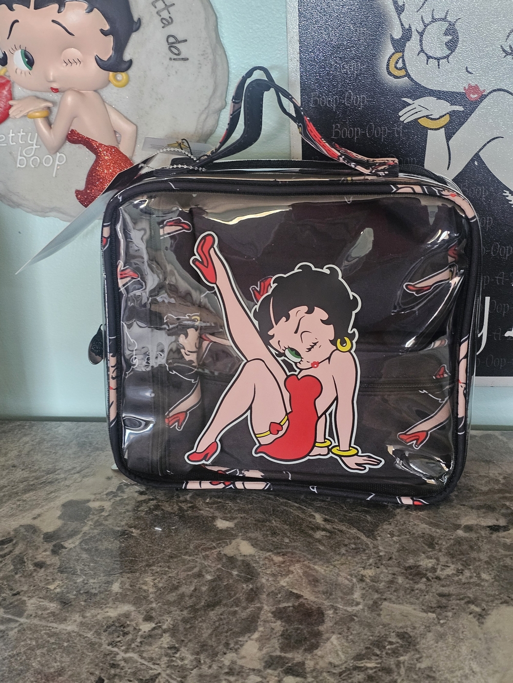 NWT Betty Boop 4pc Cosmetic Bag Set Clear Travel Case Pinup Leg - Picture 3 of 5